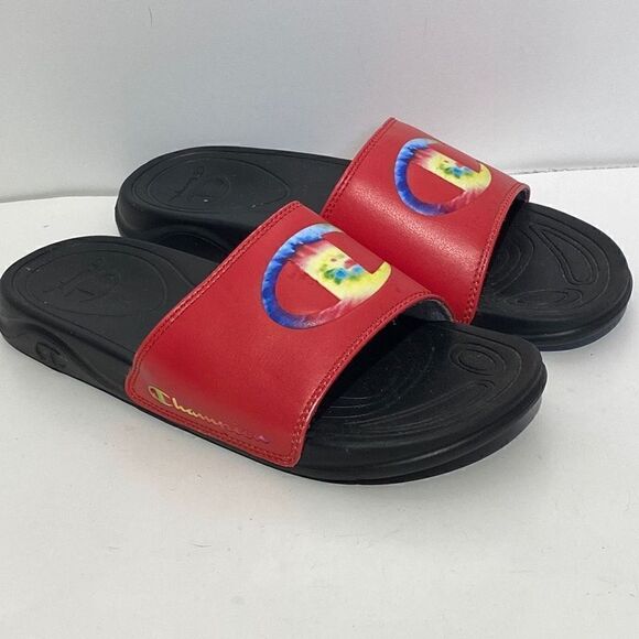 Champion Mens Slides Slippers Open Toe Comfort Logo Red Size 9W - Picture 1 of 6